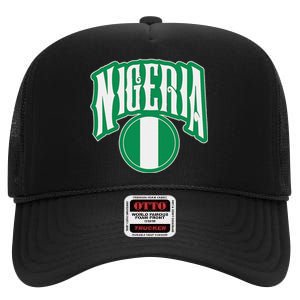 Love Nigeria With Nigerian Flag Inside A Circle High Crown Mesh Back Trucker Hat