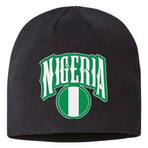 Love Nigeria With Nigerian Flag Inside A Circle Sustainable Beanie