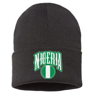 Love Nigeria With Nigerian Flag Inside A Circle Sustainable Knit Beanie