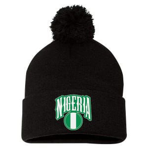 Love Nigeria With Nigerian Flag Inside A Circle Pom Pom 12in Knit Beanie