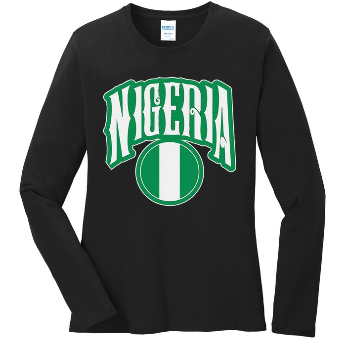 Love Nigeria With Nigerian Flag Inside A Circle Ladies Long Sleeve Shirt