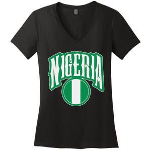 Love Nigeria With Nigerian Flag Inside A Circle Women's V-Neck T-Shirt