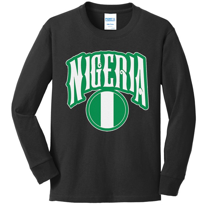 Love Nigeria With Nigerian Flag Inside A Circle Kids Long Sleeve Shirt