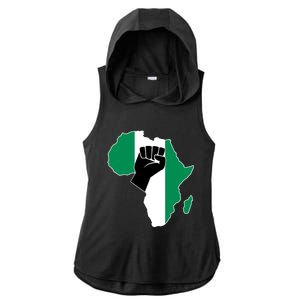 Love Nigeria With Nigerian Flag In Africa Map Raised Fist Ladies PosiCharge Tri-Blend Wicking Draft Hoodie Tank