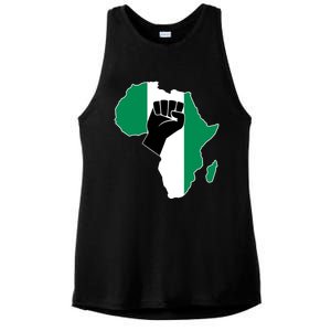 Love Nigeria With Nigerian Flag In Africa Map Raised Fist Ladies PosiCharge Tri-Blend Wicking Tank