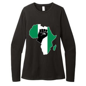 Love Nigeria With Nigerian Flag In Africa Map Raised Fist Womens CVC Long Sleeve Shirt