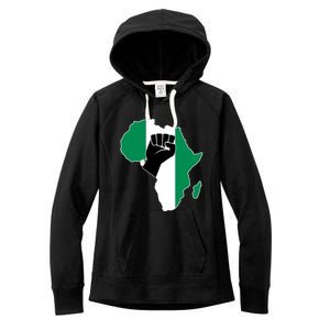 Love Nigeria With Nigerian Flag In Africa Map Raised Fist Women's Fleece Hoodie