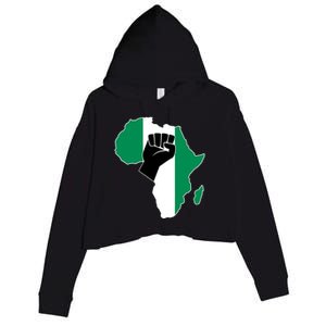 Love Nigeria With Nigerian Flag In Africa Map Raised Fist Crop Fleece Hoodie