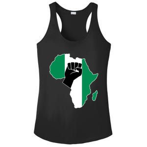 Love Nigeria With Nigerian Flag In Africa Map Raised Fist Ladies PosiCharge Competitor Racerback Tank