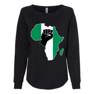 Love Nigeria With Nigerian Flag In Africa Map Raised Fist Womens California Wash Sweatshirt