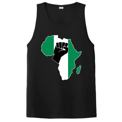 Love Nigeria With Nigerian Flag In Africa Map Raised Fist PosiCharge Competitor Tank