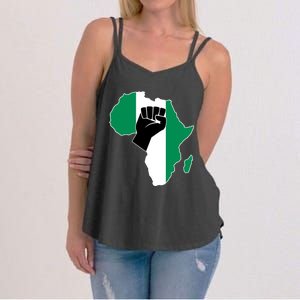 Love Nigeria With Nigerian Flag In Africa Map Raised Fist Women's Strappy Tank