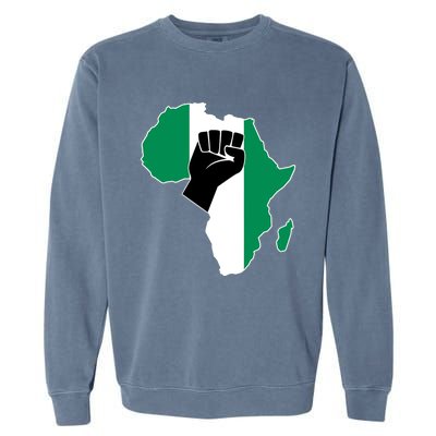 Love Nigeria With Nigerian Flag In Africa Map Raised Fist Garment-Dyed Sweatshirt