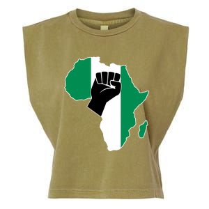 Love Nigeria With Nigerian Flag In Africa Map Raised Fist Garment-Dyed Women's Muscle Tee