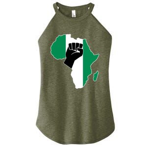 Love Nigeria With Nigerian Flag In Africa Map Raised Fist Women's Perfect Tri Rocker Tank