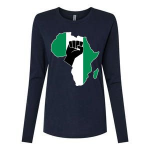 Love Nigeria With Nigerian Flag In Africa Map Raised Fist Womens Cotton Relaxed Long Sleeve T-Shirt