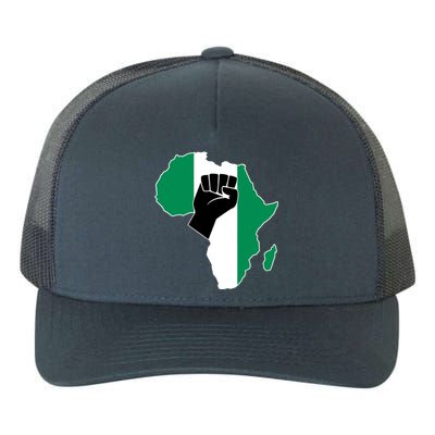 Love Nigeria With Nigerian Flag In Africa Map Raised Fist Yupoong Adult 5-Panel Trucker Hat