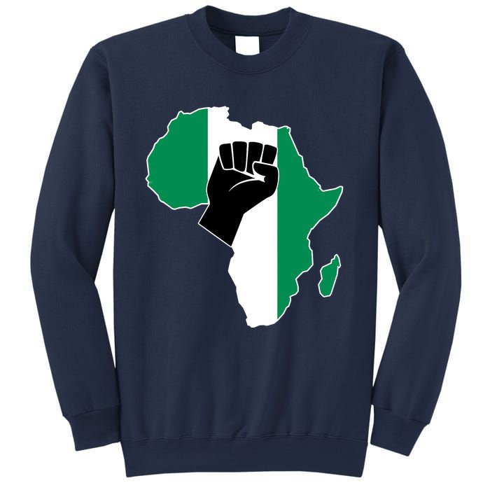 Love Nigeria With Nigerian Flag In Africa Map Raised Fist Sweatshirt