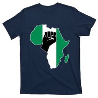 Love Nigeria With Nigerian Flag In Africa Map Raised Fist T-Shirt