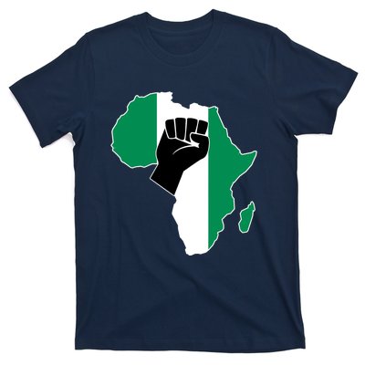 Love Nigeria With Nigerian Flag In Africa Map Raised Fist T-Shirt