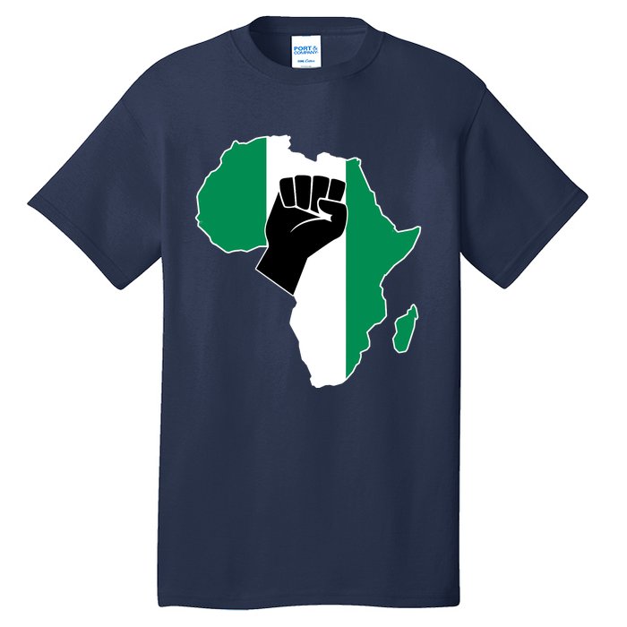 Love Nigeria With Nigerian Flag In Africa Map Raised Fist Tall T-Shirt