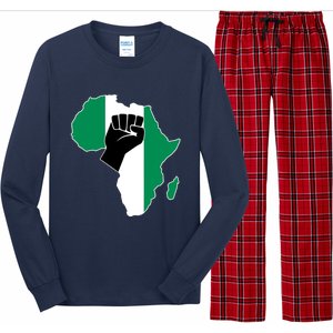 Love Nigeria With Nigerian Flag In Africa Map Raised Fist Long Sleeve Pajama Set