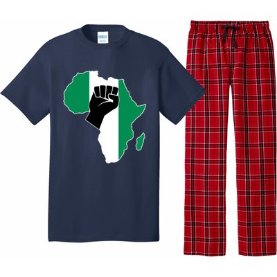 Love Nigeria With Nigerian Flag In Africa Map Raised Fist Pajama Set