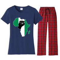 Love Nigeria With Nigerian Flag In Africa Map Raised Fist Women's Flannel Pajama Set