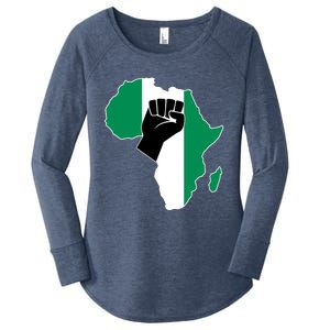 Love Nigeria With Nigerian Flag In Africa Map Raised Fist Women's Perfect Tri Tunic Long Sleeve Shirt