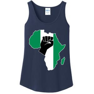 Love Nigeria With Nigerian Flag In Africa Map Raised Fist Ladies Essential Tank