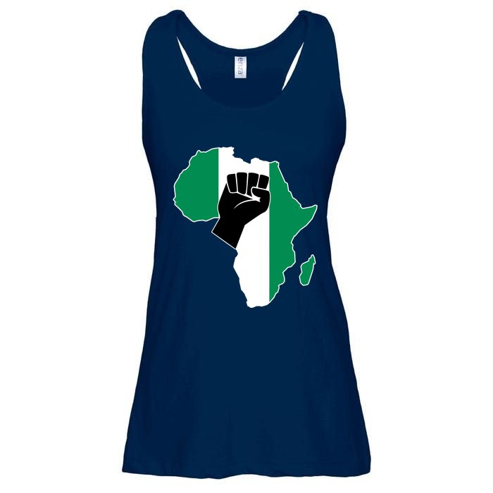 Love Nigeria With Nigerian Flag In Africa Map Raised Fist Ladies Essential Flowy Tank