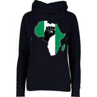 Love Nigeria With Nigerian Flag In Africa Map Raised Fist Womens Funnel Neck Pullover Hood