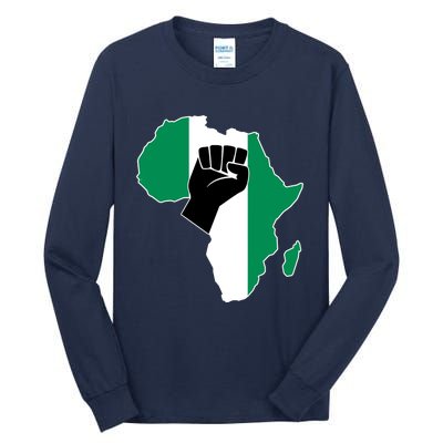 Love Nigeria With Nigerian Flag In Africa Map Raised Fist Tall Long Sleeve T-Shirt