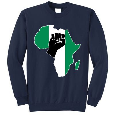 Love Nigeria With Nigerian Flag In Africa Map Raised Fist Tall Sweatshirt