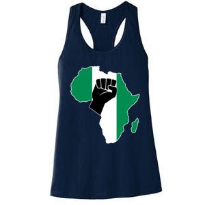 Love Nigeria With Nigerian Flag In Africa Map Raised Fist Women's Racerback Tank