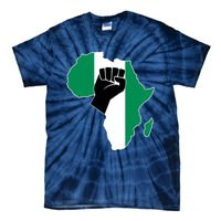 Love Nigeria With Nigerian Flag In Africa Map Raised Fist Tie-Dye T-Shirt