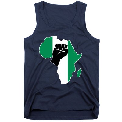 Love Nigeria With Nigerian Flag In Africa Map Raised Fist Tank Top