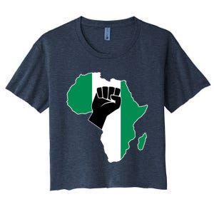 Love Nigeria With Nigerian Flag In Africa Map Raised Fist Women's Crop Top Tee