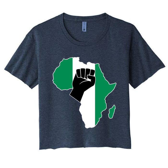 Love Nigeria With Nigerian Flag In Africa Map Raised Fist Women's Crop Top Tee