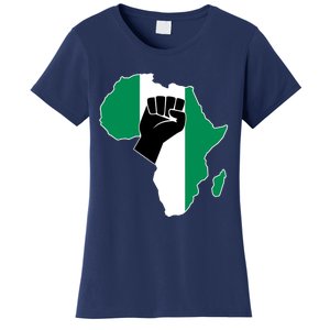 Love Nigeria With Nigerian Flag In Africa Map Raised Fist Women's T-Shirt