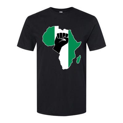 Love Nigeria With Nigerian Flag In Africa Map Raised Fist Softstyle CVC T-Shirt