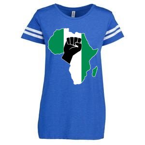 Love Nigeria With Nigerian Flag In Africa Map Raised Fist Enza Ladies Jersey Football T-Shirt