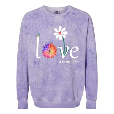 Love #Nonnilife Watercolor Flower Bird Grandma Mother's Day Gift Colorblast Crewneck Sweatshirt