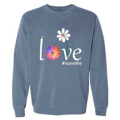 Love #Nonnilife Watercolor Flower Bird Grandma Mother's Day Gift Garment-Dyed Sweatshirt