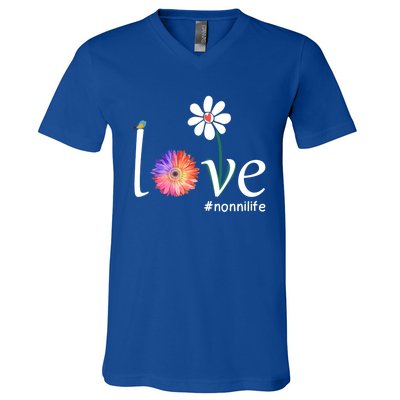 Love #Nonnilife Watercolor Flower Bird Grandma Mother's Day Gift V-Neck T-Shirt