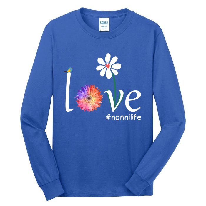 Love #Nonnilife Watercolor Flower Bird Grandma Mother's Day Gift Tall Long Sleeve T-Shirt