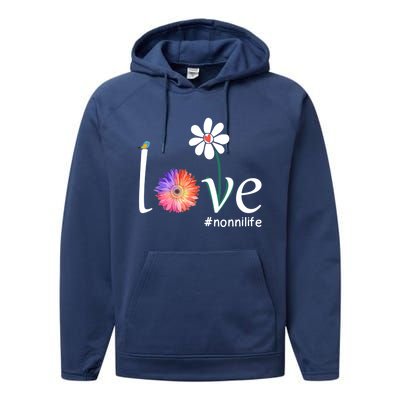 Love #Nonnilife Watercolor Flower Bird Grandma Mother's Day Gift Performance Fleece Hoodie