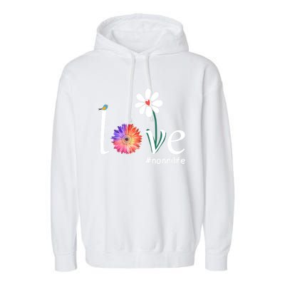 Love #Nonnilife Watercolor Flower Bird Grandma Mother's Day Gift Garment-Dyed Fleece Hoodie