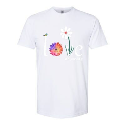 Love #Nonnilife Watercolor Flower Bird Grandma Mother's Day Gift Softstyle CVC T-Shirt