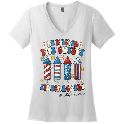 L&D Nurse We Deliver The Cutest Firecrackers 4th Of July Women's V-Neck T-Shirt